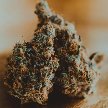 a close up image of our cookies cherry mellow weed strain, an indica-dominant hybrid