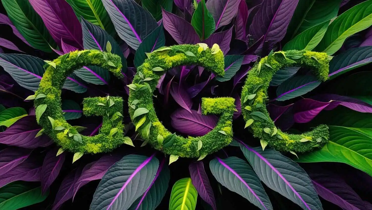 greener ganja cannabis logo, the letters G, G, and C made out of plants surrounded by marijuana leaves